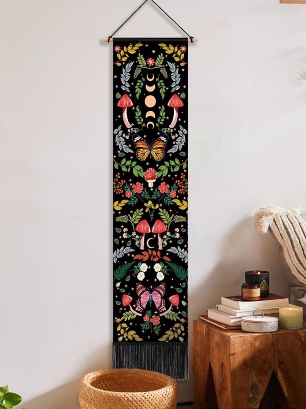 Botanical Moon Phase Nature Tapestry Wall Hanging